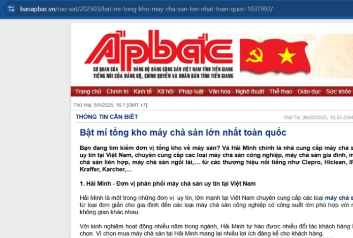 Baoapbac.vn|Hải Minh - Tổng Kho Máy Chà Sàn Uy Tín Toàn Quốc