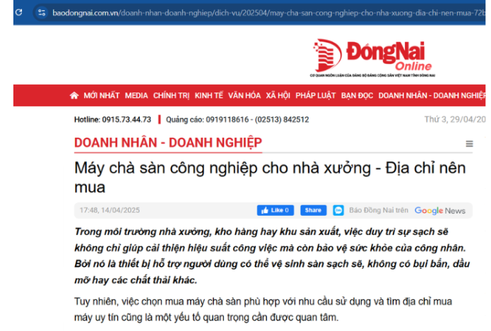 Baodongnai.com.vn | Gợi Ý Máy Chà Sàn Hải Minh Cung Cấp Uy Tín