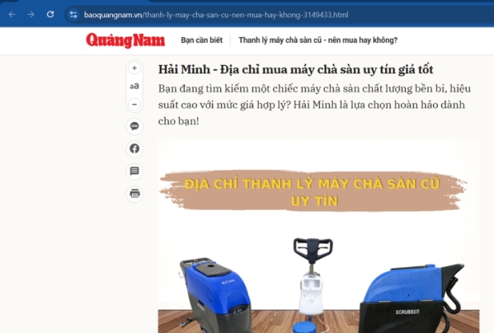 Báo Quảng Nam: Thanh lý máy chà sàn – Nên đầu tư hay không