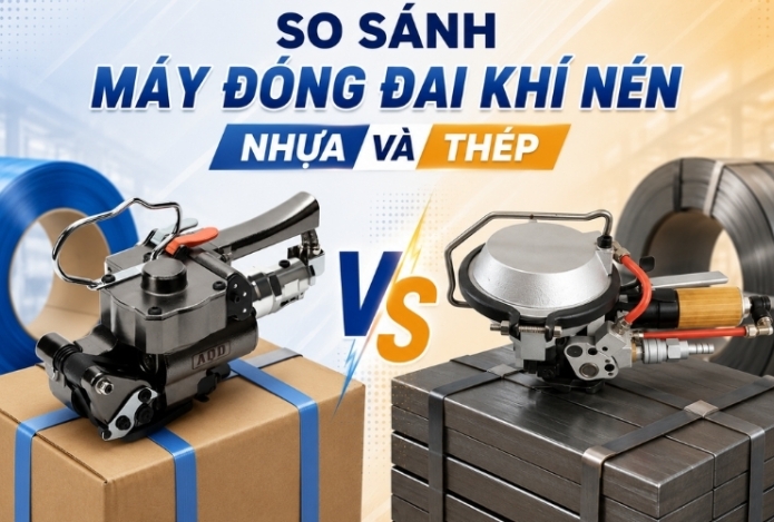 So Sánh Máy Đóng Đai Khí Nén Nhựa Và Thép