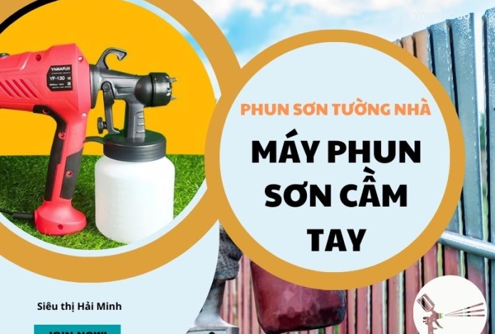 Phun sơn tường nhà với máy phun sơn cầm tay