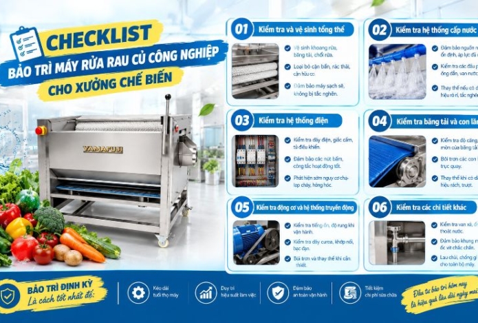 Checklist bảo trì máy rửa rau củ công nghiệp cho xưởng chế biến
