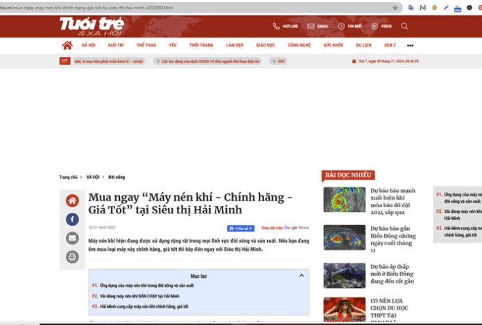 Tuoitrexahoi.vn | Mua ngay “Máy nén khí - Chính hãng - Giá Tốt” tại Siêu thị Hải Minh