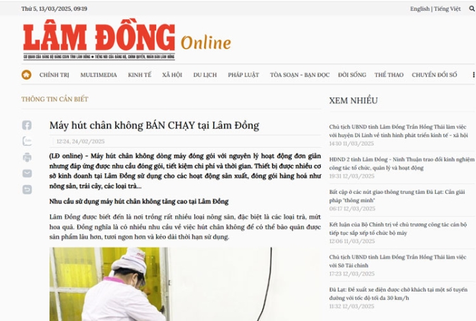 Baolamdong.vn | Máy hút chân không bán chạy tại Lâm Đồng