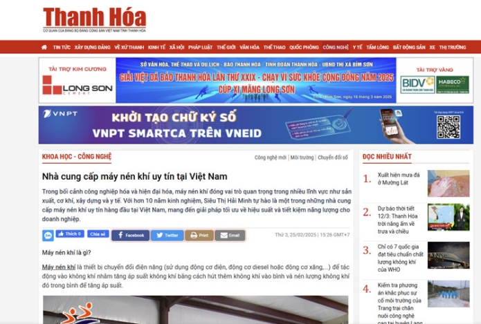 Baothanhhoa.vn | Hải Minh cung cấp máy nén khí uy tín tại Việt Nam