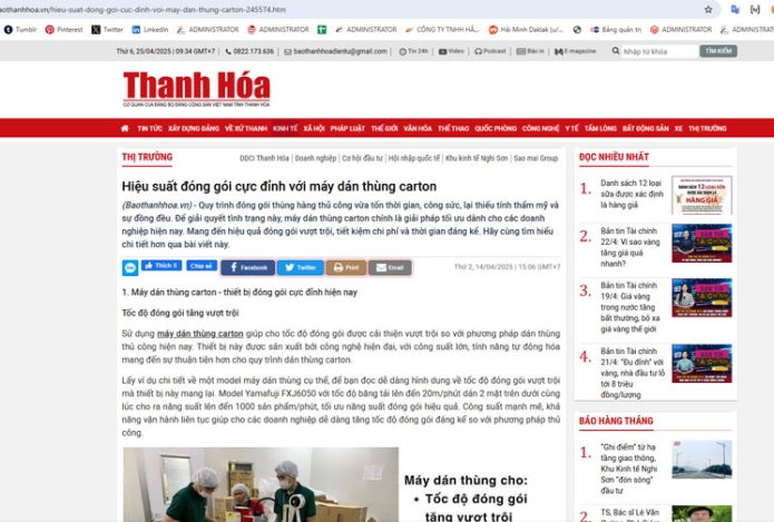 baothanhhoa.vn| Hiệu suất đóng gói cực đỉnh với máy dán thùng carton