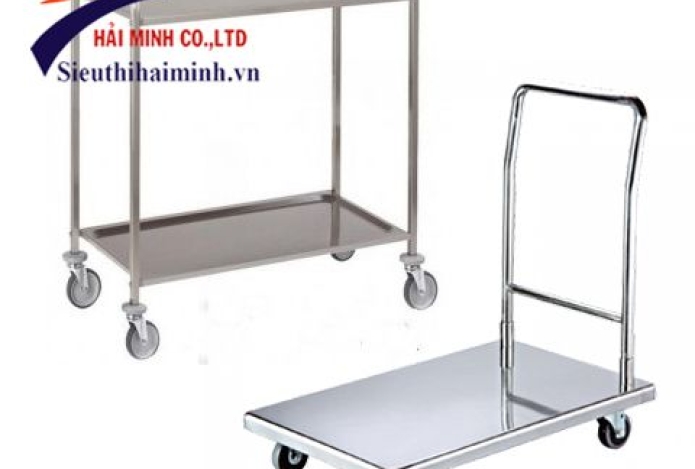 Xe đẩy hàng inox chuyên đẩy thực phẩm tươi sống