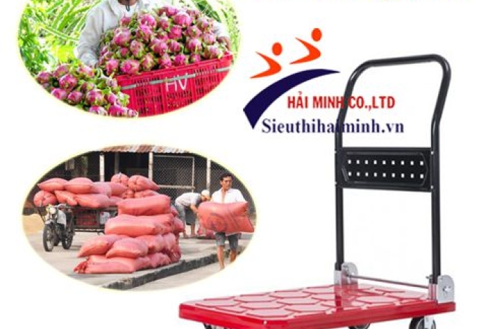Xe đẩy 4 bánh gấp gọn giúp bà con chở nông sản