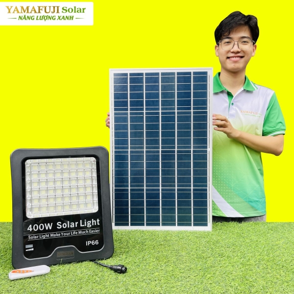 Photo - Đèn pha led năng lượng mặt trời Yamafuji Solar SFL02-400W (Nhôm đúc)