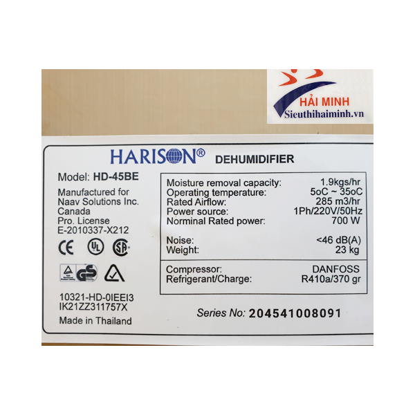 Photo - Máy hút ẩm Harison HD-45BE