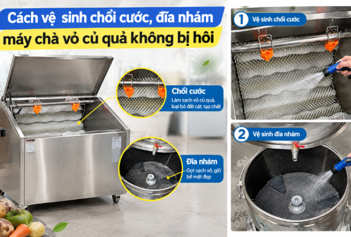 Hình ảnh Cách vệ sinh chổi cước, đĩa nhám máy chà vỏ củ quả không bị hôi