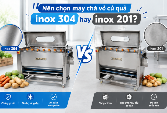 Nên chọn máy chà vỏ củ quả inox 304 hay inox 201?