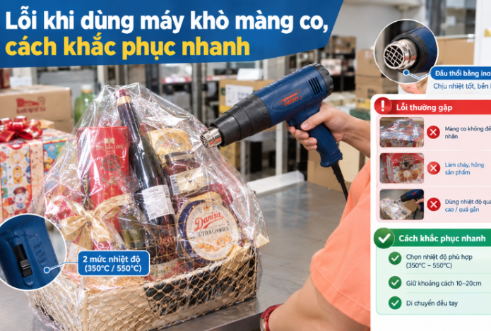 Hình ảnh Lỗi khi dùng máy khò màng co, cách khắc phục nhanh
