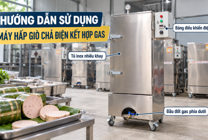 Hướng dẫn sử dụng máy hấp giò chả điện kết hợp gas Hải Minh