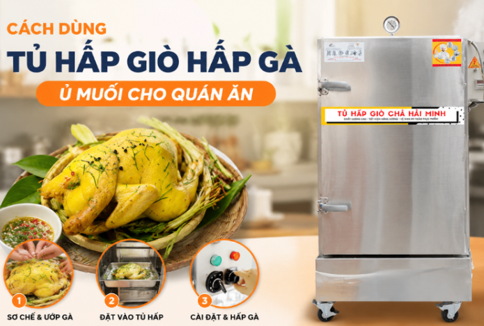 Hình ảnh Cách dùng tủ hấp giò hấp gà ủ muối cho quán ăn