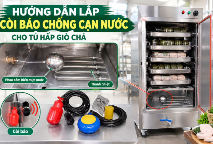 Hình ảnh Hướng dẫn lắp còi báo chống cạn nước cho tủ hấp giò chả