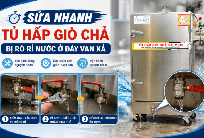 Sửa nhanh hiện tượng tủ hấp giò chả bị rò rỉ nước ở đáy van xả