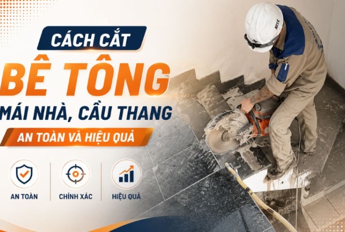 Cách cắt bê tông mái nhà, cầu thang an toàn và hiệu quả