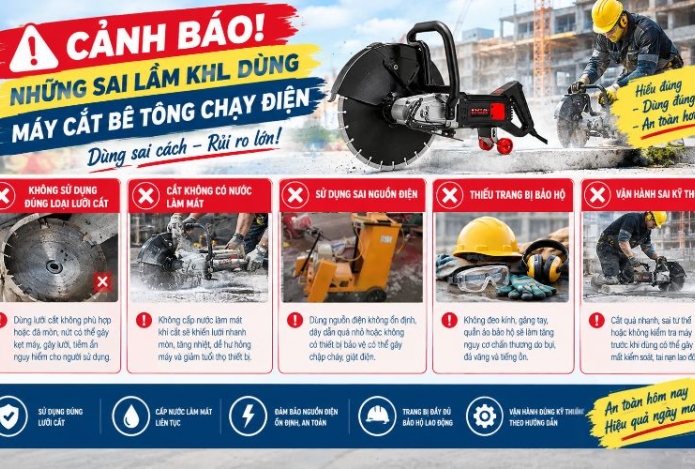 Cảnh báo! 5 sai lầm cần tránh khi dùng máy cắt bê tông chạy điện
