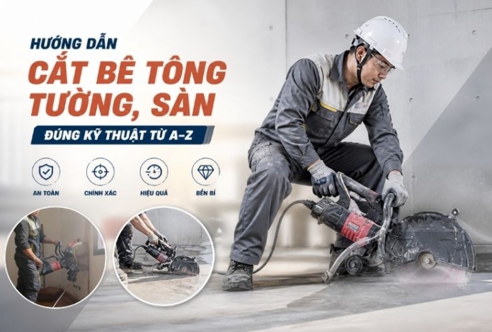 Hướng dẫn cắt bê tông tường, sàn đúng kỹ thuật từ A–Z