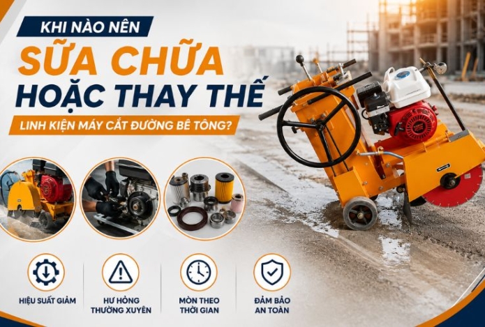 Khi nào nên sửa chữa hoặc thay thế linh kiện máy cắt đường bê tông?
