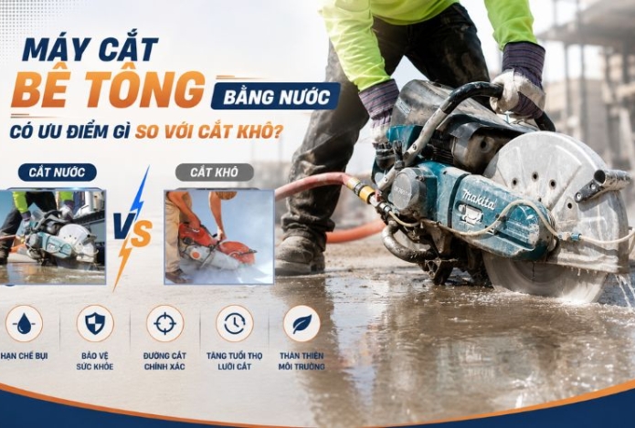 Máy cắt bê tông bằng nước có ưu điểm gì so với cắt khô