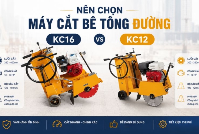 Hình ảnh Nên chọn máy cắt bê tông đường KC12 hay KC16?