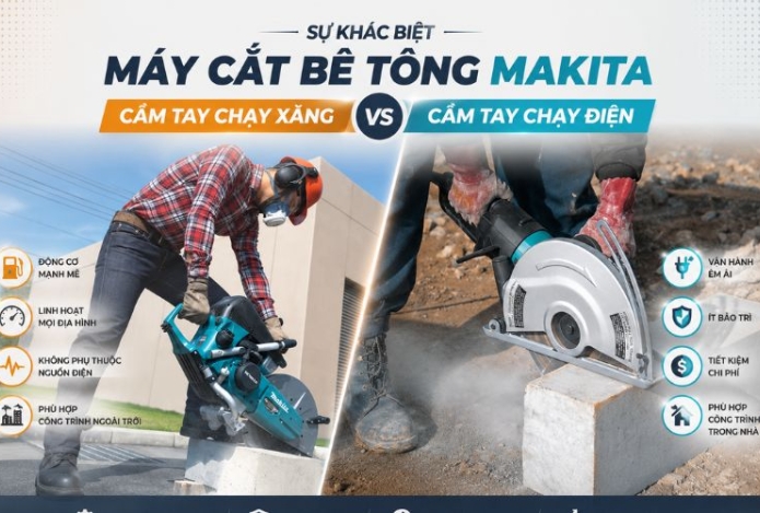 Sự khác biệt máy cắt bê tông cầm tay Makita chạy xăng hay điện