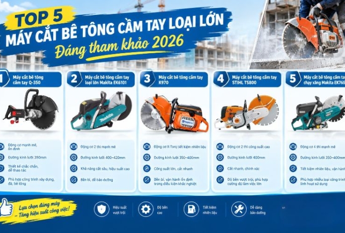 Hình ảnh Top 5 Máy cắt bê tông cầm tay loại lớn đáng tham khảo 2026