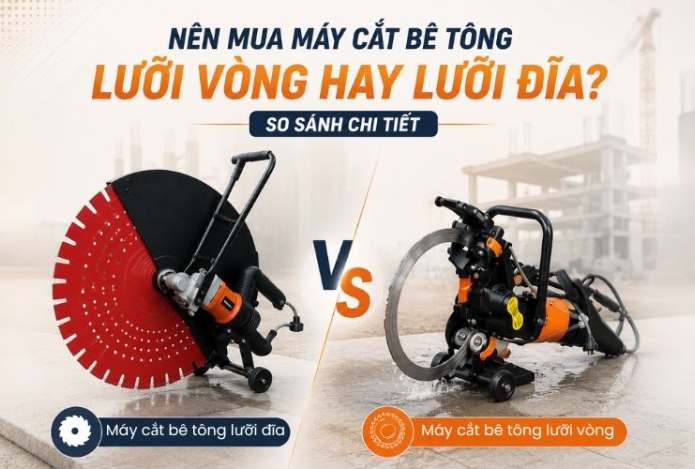 Nên mua máy cắt bê tông lưỡi vòng hay lưỡi đĩa? So sánh chi tiết