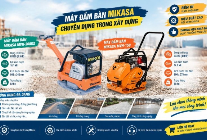 Máy đầm bàn mikasa chuyên dụng trong xây dựng