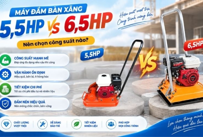 Máy đầm bàn xăng 5.5HP và 6.5HP: Nên chọn công suất nào?