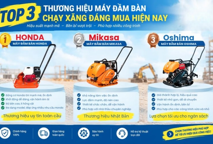 Top 3 thương hiệu máy đầm bàn chạy xăng đáng mua hiện nay