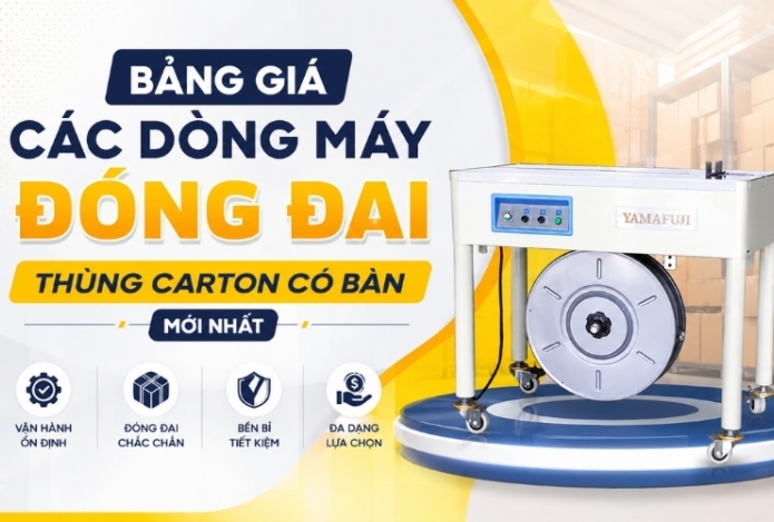 Bảng giá các dòng máy đóng đai thùng carton có bàn mới nhất