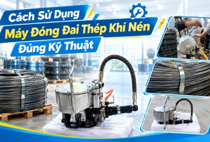 Cách Sử Dụng Máy Đóng Đai Thép Khí Nén Đúng Kỹ Thuật