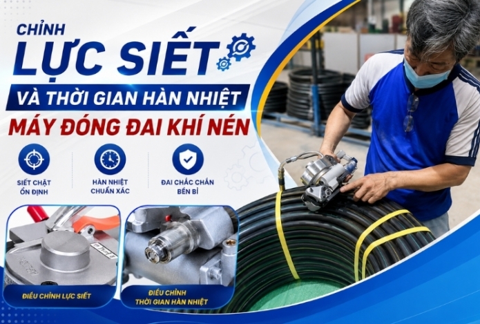 Chỉnh Lực Siết Và Thời Gian Hàn Nhiệt Máy Đóng Đai Khí Nén