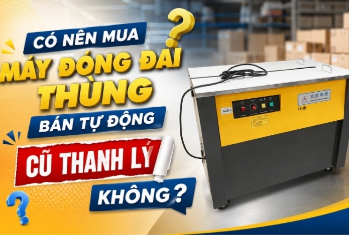 Hình ảnh Có Nên Mua Máy Đóng Đai Thùng Bán Tự Động Cũ Thanh Lý Không?