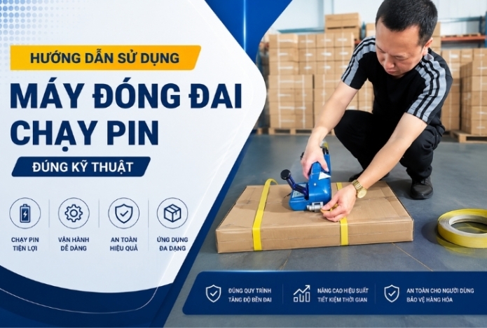 Hướng dẫn sử dụng máy đóng đai chạy pin đúng kỹ thuật