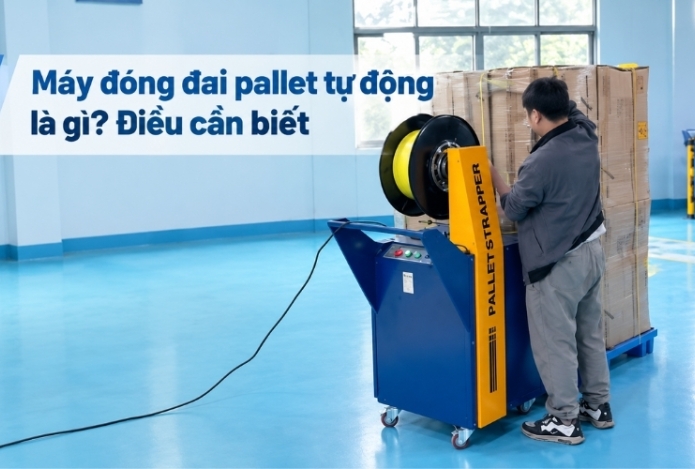 Máy đóng đai pallet tự động là gì? Điều cần biết