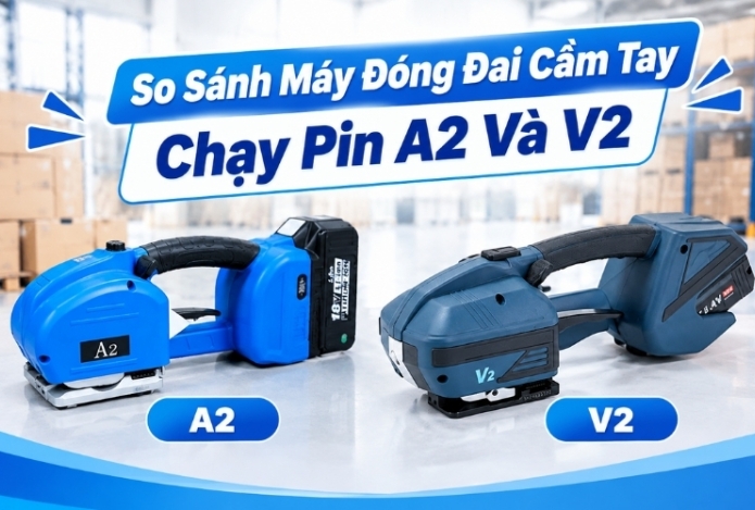 So Sánh Máy Đóng Đai Cầm Tay Chạy Pin A2 Và V2