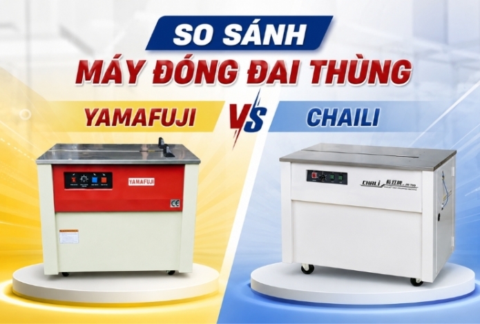 So sánh máy đóng đai thùng Yamafuji và Chaili