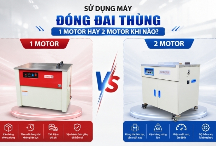 Sử dụng máy đóng đai thùng 1 motor hay 2 motor khi nào?