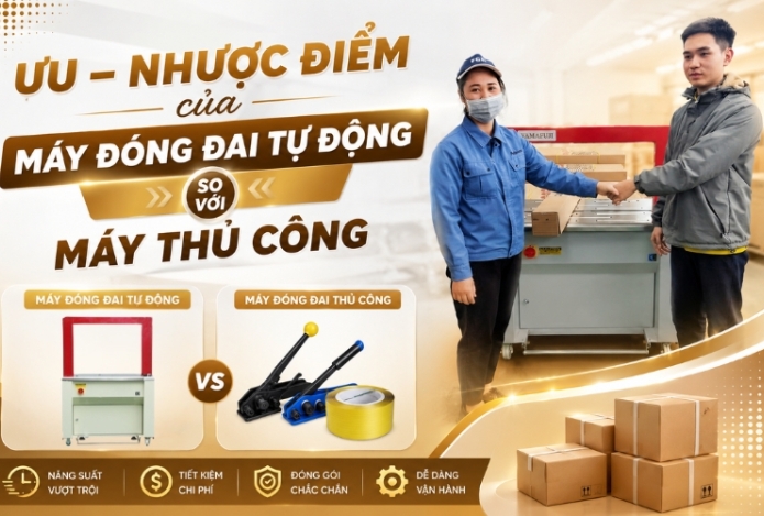 Hình ảnh Ưu – nhược điểm của máy đóng đai tự động so với máy thủ công
