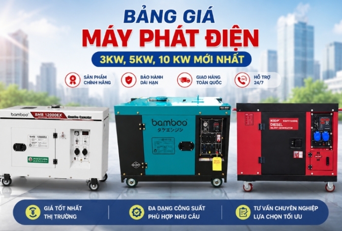 Hình ảnh Bảng Giá Máy Phát Điện 3kw, 5kw, 10 kw Mới Nhất