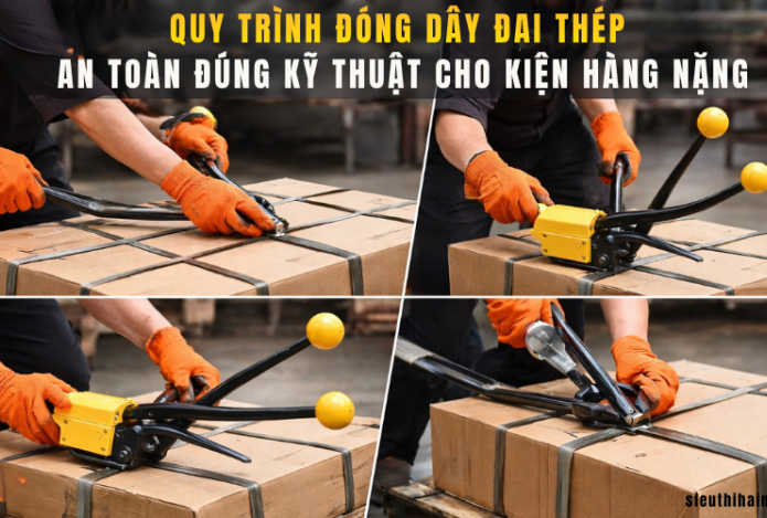 Quy trình đóng dây đai thép an toàn đúng kỹ thuật cho kiện hàng nặng