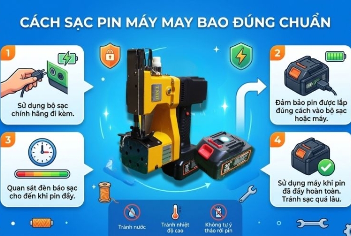 Cách sạc pin máy may bao đúng chuẩn