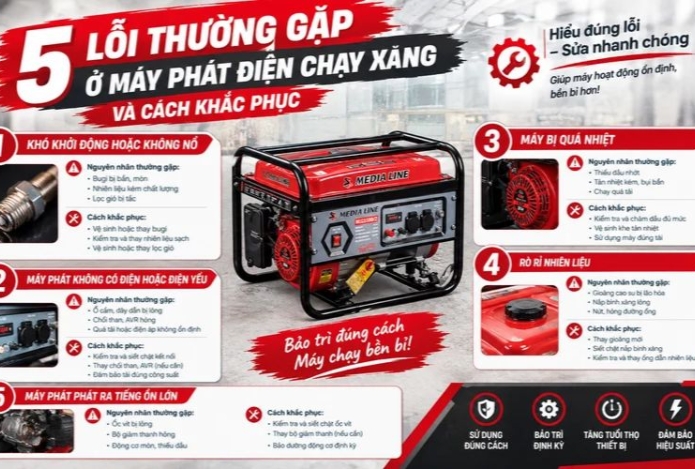 5 Lỗi thường gặp ở máy phát điện chạy xăng và cách khắc phục