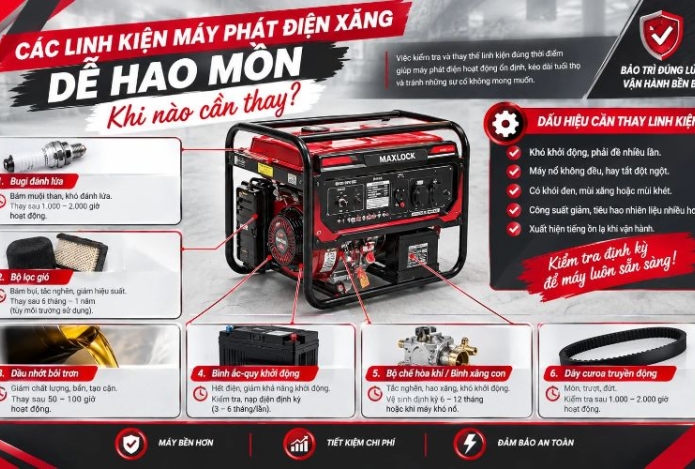 Hình ảnh Các linh kiện máy phát điện xăng dễ hao mòn: Khi nào cần thay
