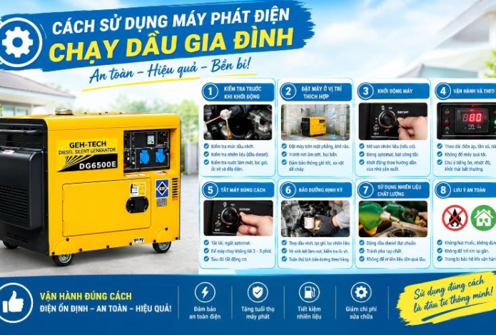 Cách sử dụng máy phát điện chạy dầu gia đình an toàn, hiệu quả