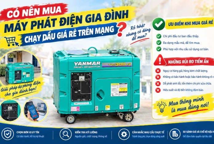 Có nên mua máy phát điện gia đình chạy dầu giá rẻ trên mạng